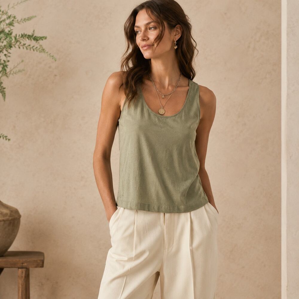 Paradise Originals Sage Green Silk Tank XS Hawaiian Palm Jacquard